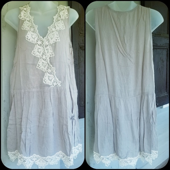 👽 free spirit Boho hippie people Crochet Lace Trim Swing Slip Dress NEW! - Picture 4 of 8